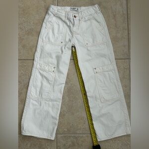 Abercrombie Kids Girls Low Rise Baggy Cargo Jeans Cream 13/14 Short Inseam Y2K